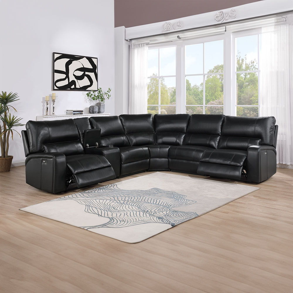 Saul - Power Motion Sectional Sofa - Black Leather-Aire - Urban Living Furniture (Los Angeles, CA)