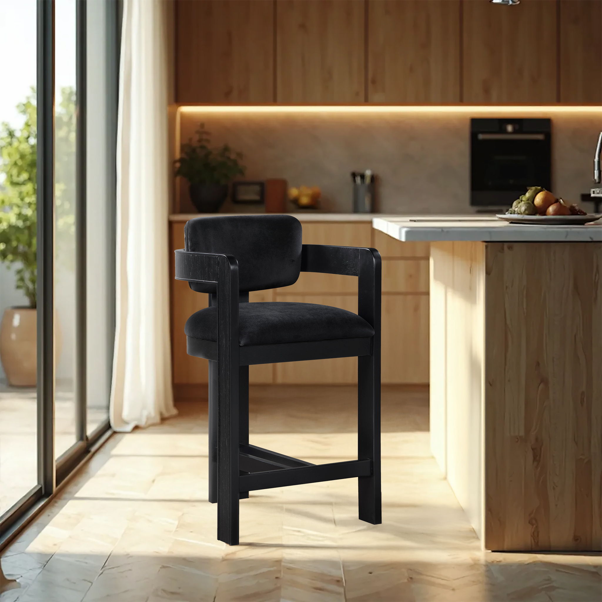 Sacha - Velvet Stool With Black Base - Urban Living Furniture (Los Angeles, CA)