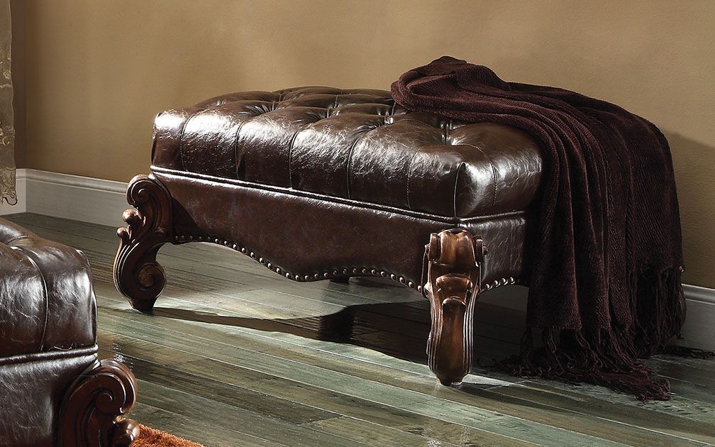 Versailles - Ottoman - 2-Tone Dark Brown PU & Cherry Oak - Urban Living Furniture (Los Angeles, CA)