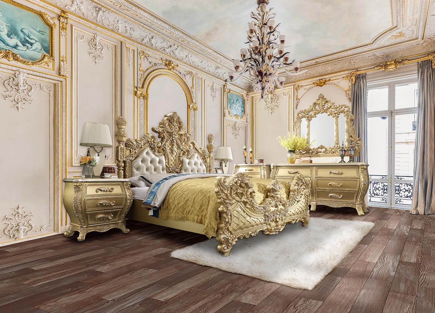 Cabriole - Eastern King Bed - Light Gold PU & Gold Finish - Urban Living Furniture (Los Angeles, CA)
