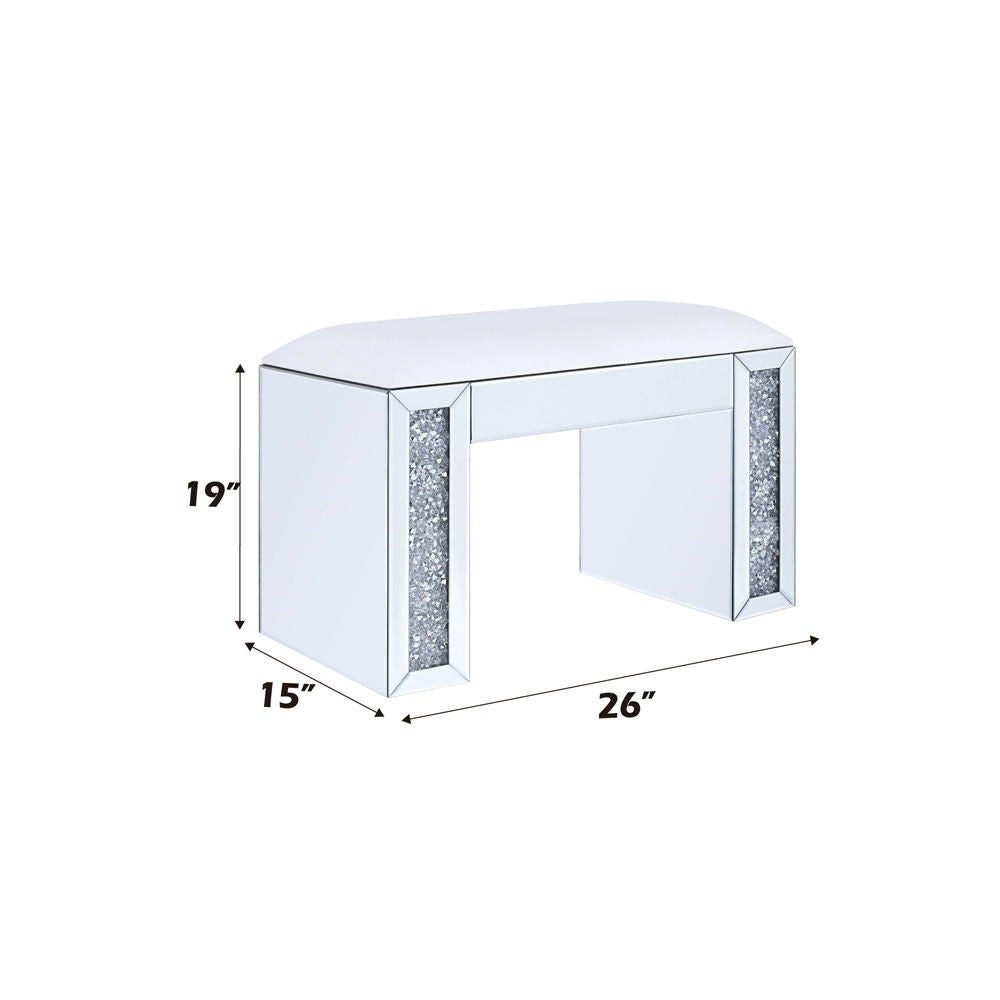Noralie - Vanity Stool - Synthetic Leather , Mirrored & Faux Diamonds - Urban Living Furniture (Los Angeles, CA)