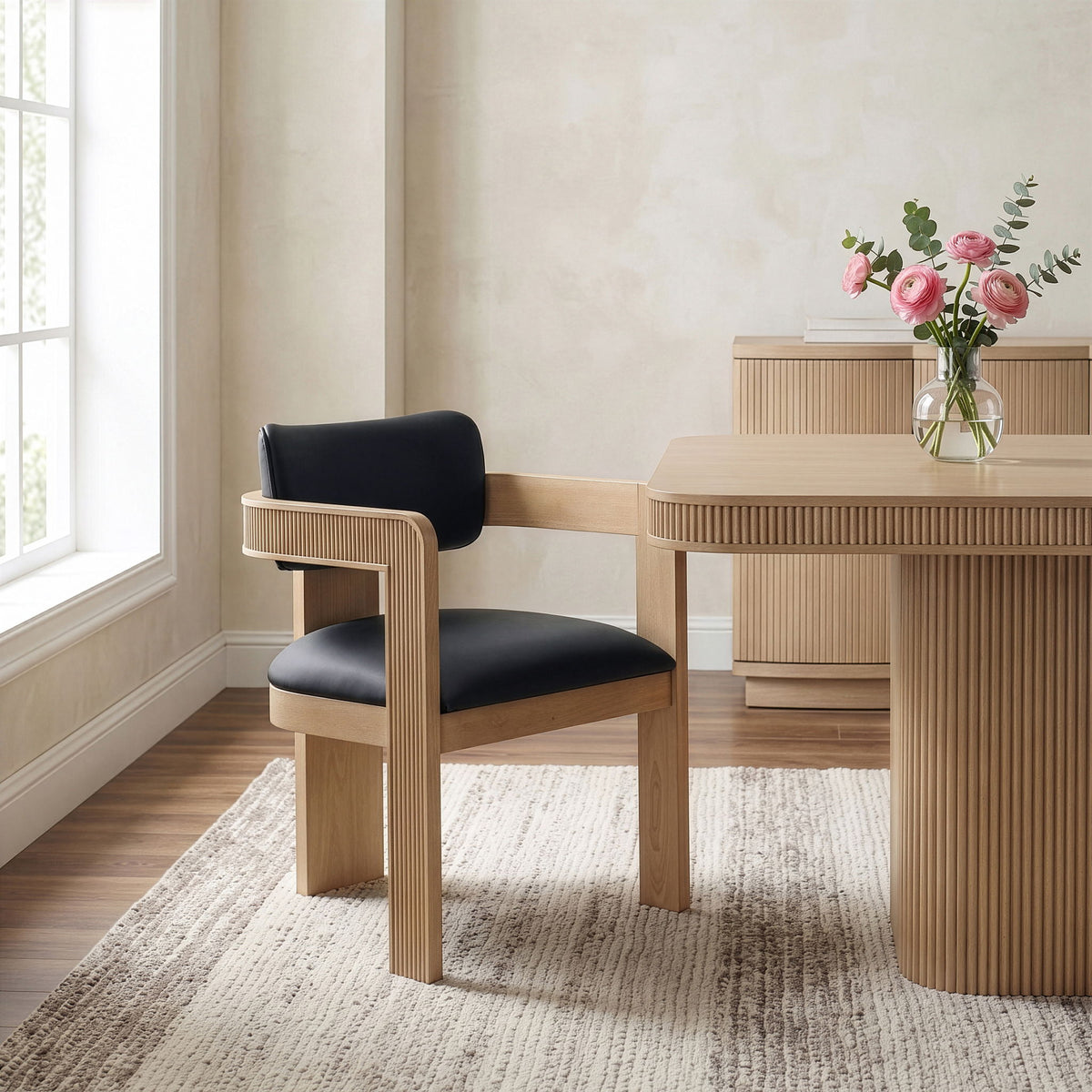Sacha - Vegan Leather Upholstered Dining Chair With Natural Base (Set of 2)