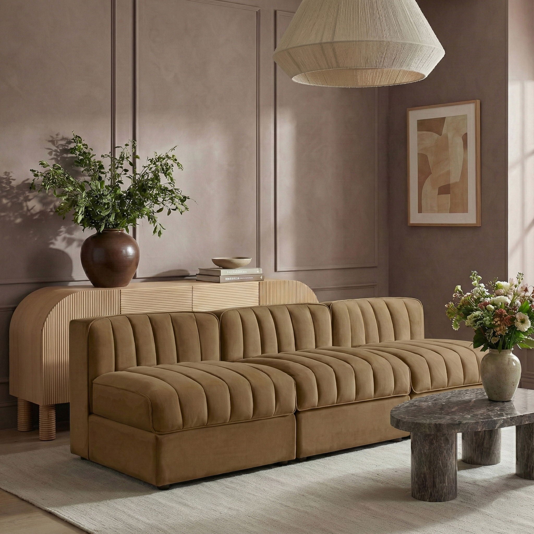 Rummi - Velvet Performance Fabric Upholstered 3 Piece Modular Armless Sofa - Urban Living Furniture (Los Angeles, CA)