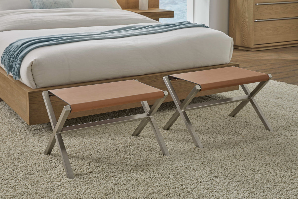 One - Coastal Modern Leather Director's Stool - Stainless Steel And Cognac