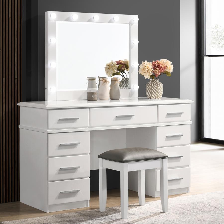 Felicity - Upholstered Vanity Stool - Metallic And Glossy White - Urban Living Furniture (Los Angeles, CA)
