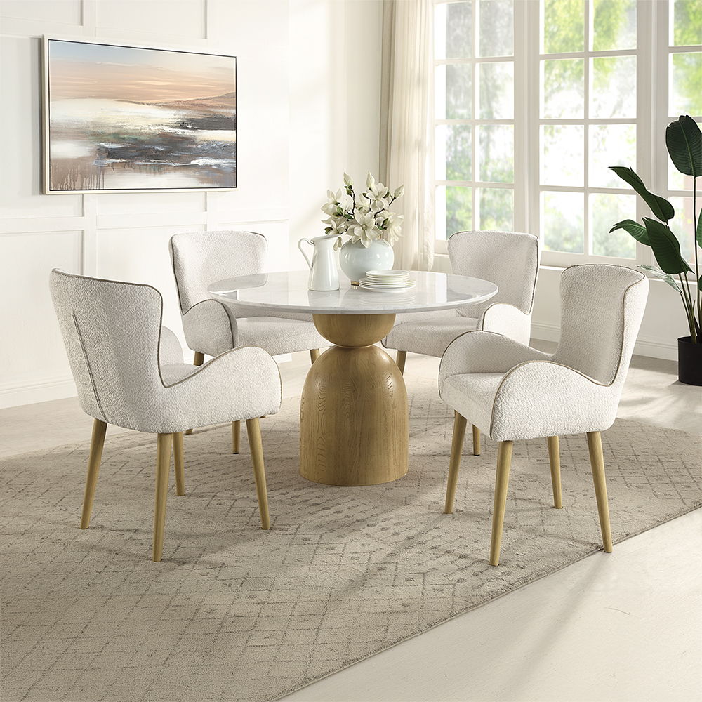 Kala - Round Dining Table With Marble Top - Natural Marble Top & Oak Finish - Urban Living Furniture (Los Angeles, CA)