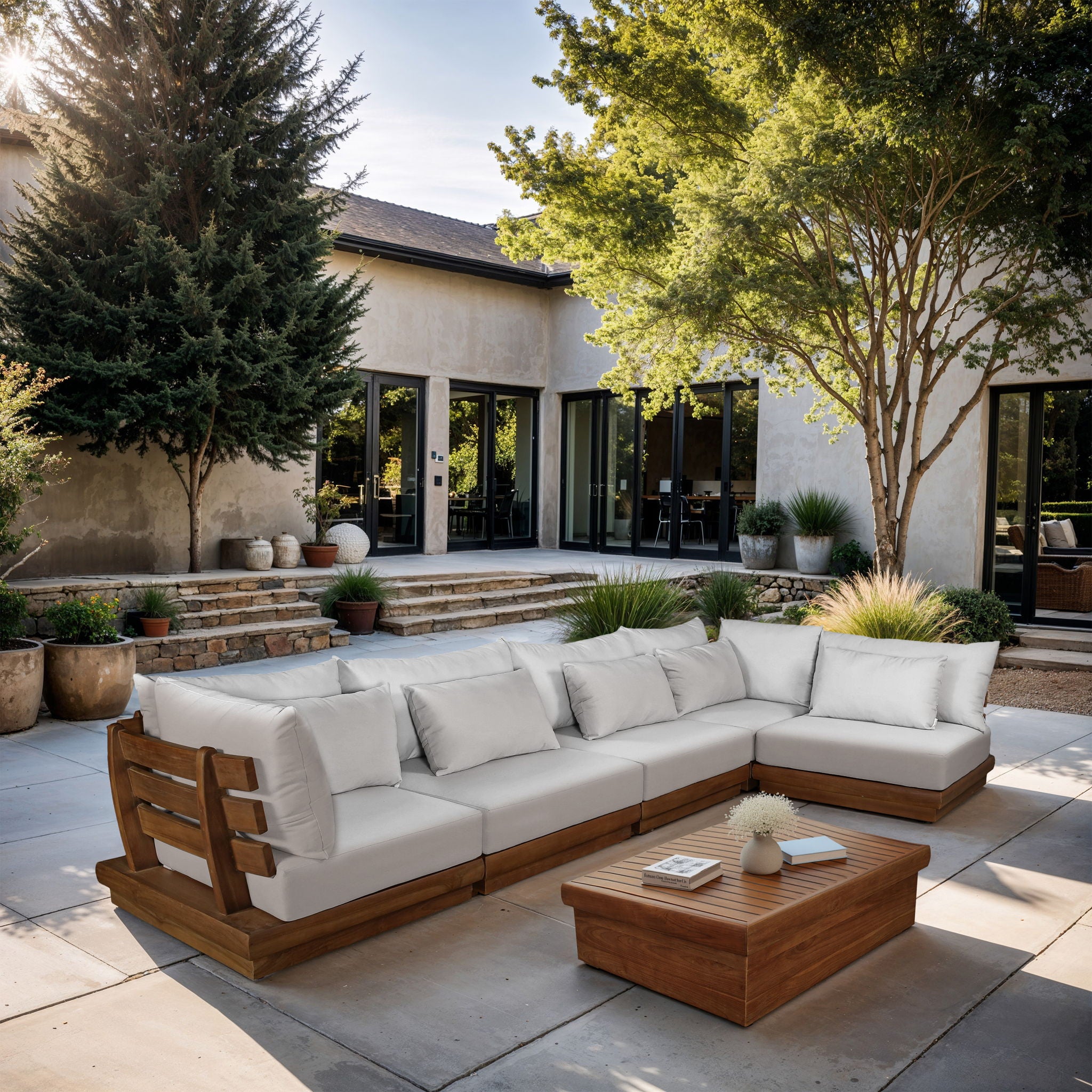 Mirella - 5 Piece Water Resistant Fabric Upholstered Outdoor Patio Modular Sectional - Urban Living Furniture (Los Angeles, CA)