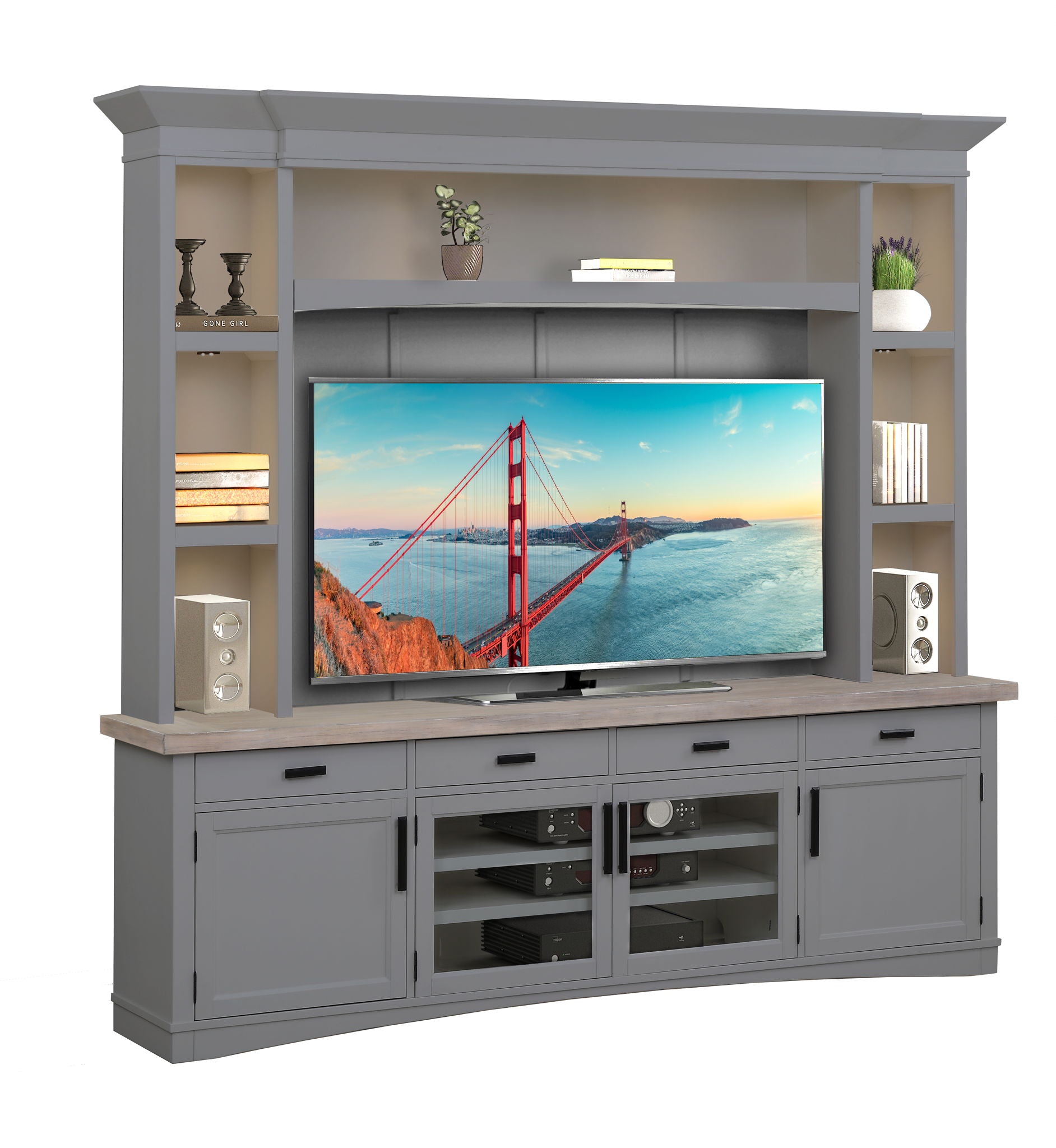 Americana Modern - TV Console with Hutch, Backpanel and LED Lights - Urban Living Furniture (Los Angeles, CA)