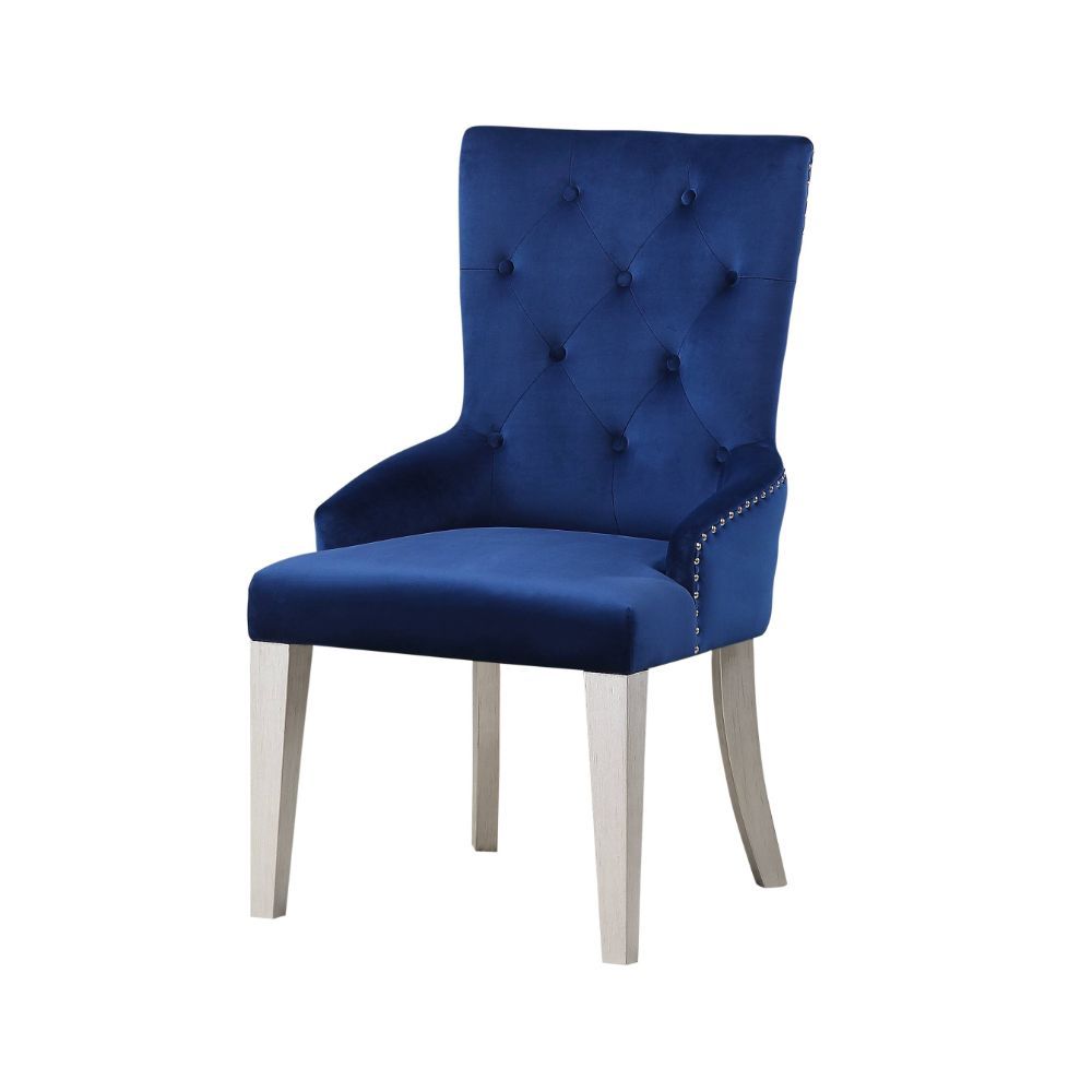 Varian - Side Chair - Blue Fabric & Antique Platinum - Urban Living Furniture (Los Angeles, CA)