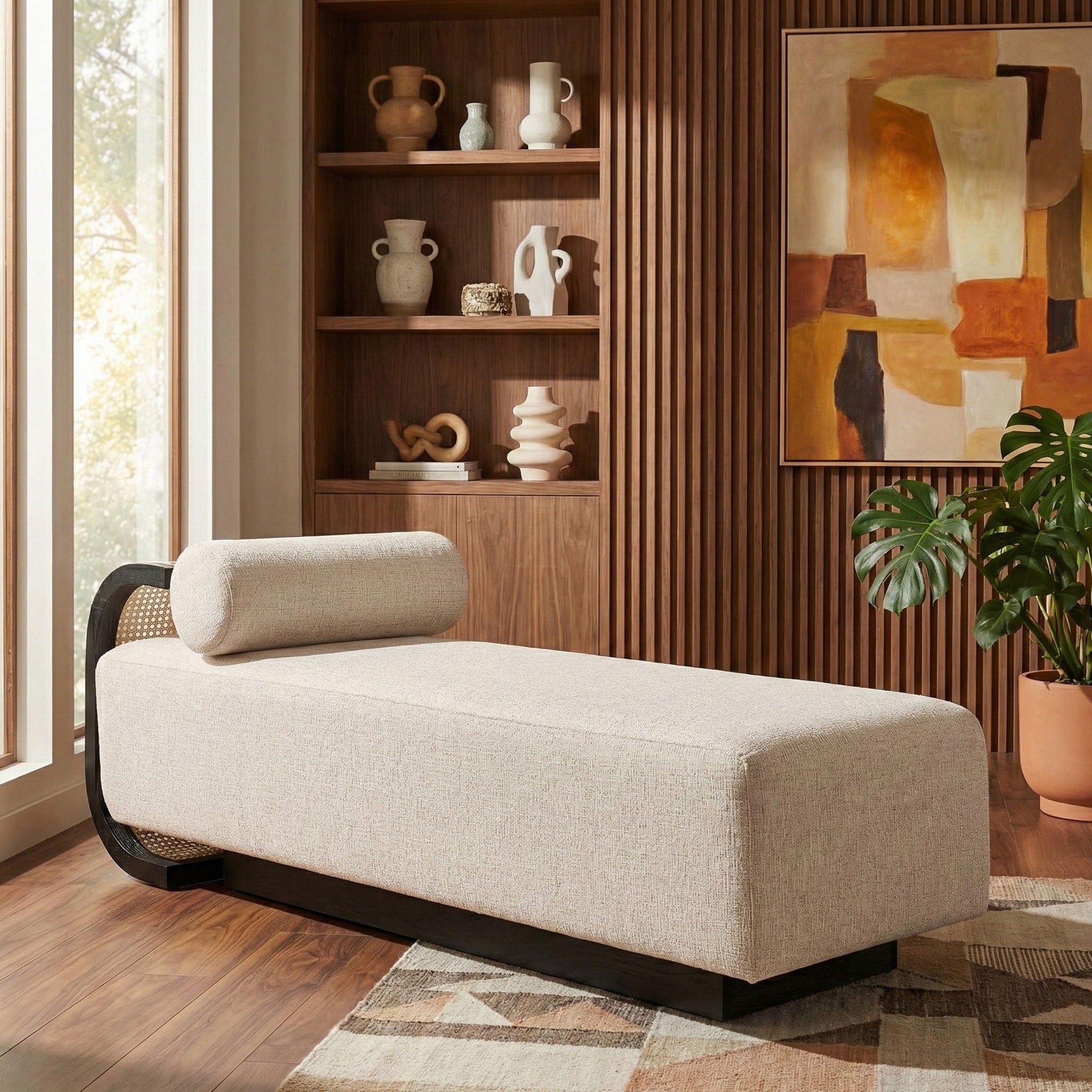 Zephyr - Linen Textured Fabric Upholstered Chaise - Painted Black Base - Urban Living Furniture (Los Angeles, CA)