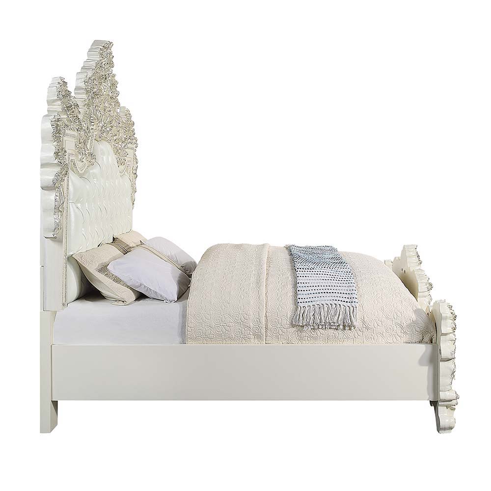 Adara - Eastern King Bed - Pearl White Synthetic Leather & Antique White - Urban Living Furniture (Los Angeles, CA)