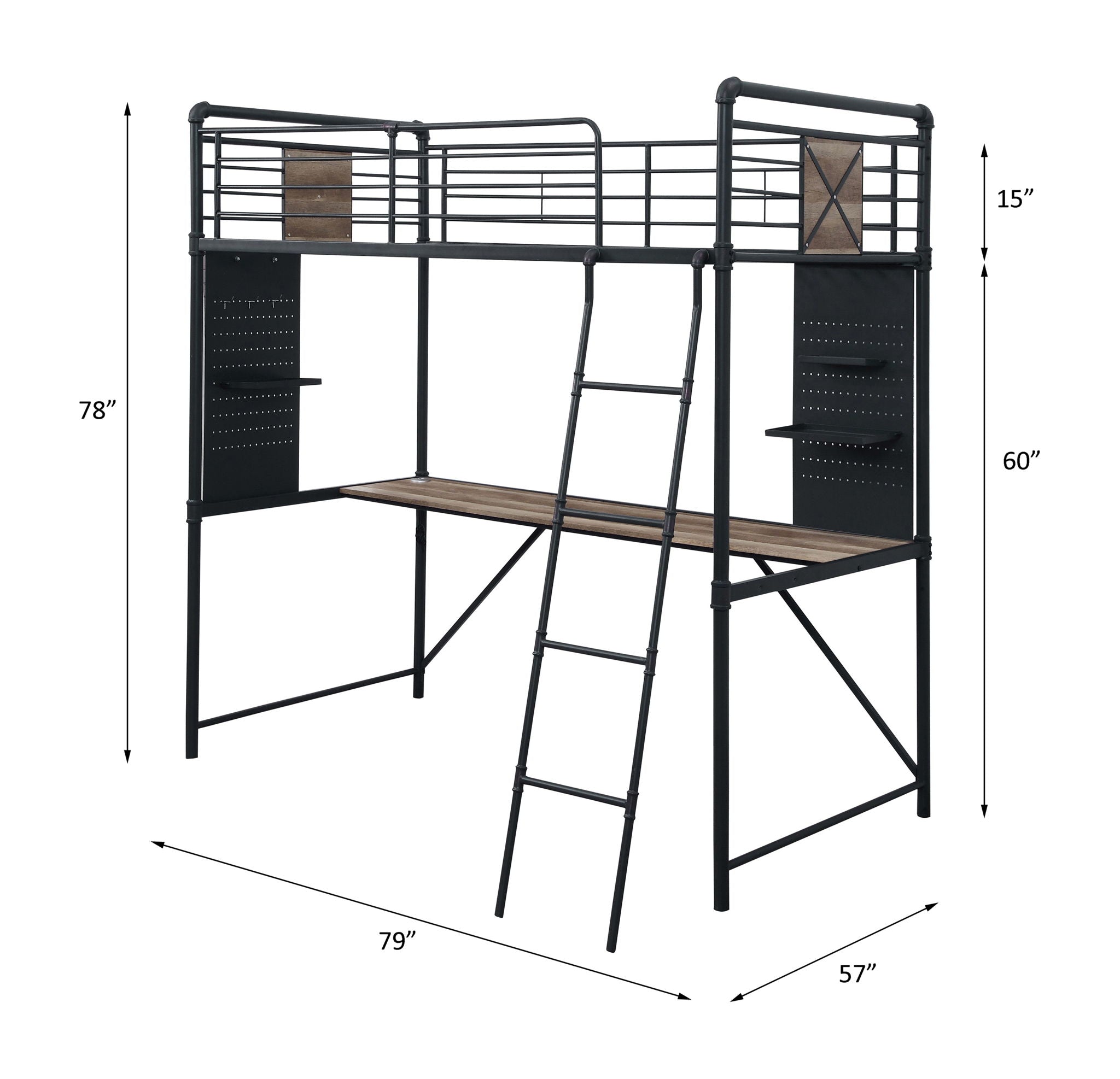 Cordelia - Twin Loft Bed With Desk - Antique Oak, Sandy Black & Dark Bronze Hand-Brushed - Urban Living Furniture (Los Angeles, CA)