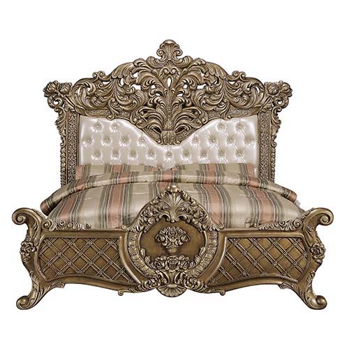 Constantine - Eastern King Bed - Synthetic Leather , Light Gold, Brown & Gold - Urban Living Furniture (Los Angeles, CA)
