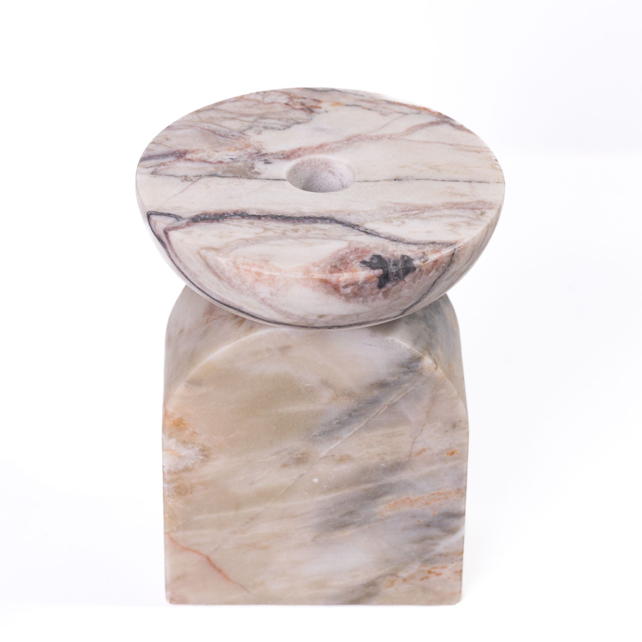 Marble Balanced Candle Holder - White Brown - Urban Living Furniture (Los Angeles, CA)