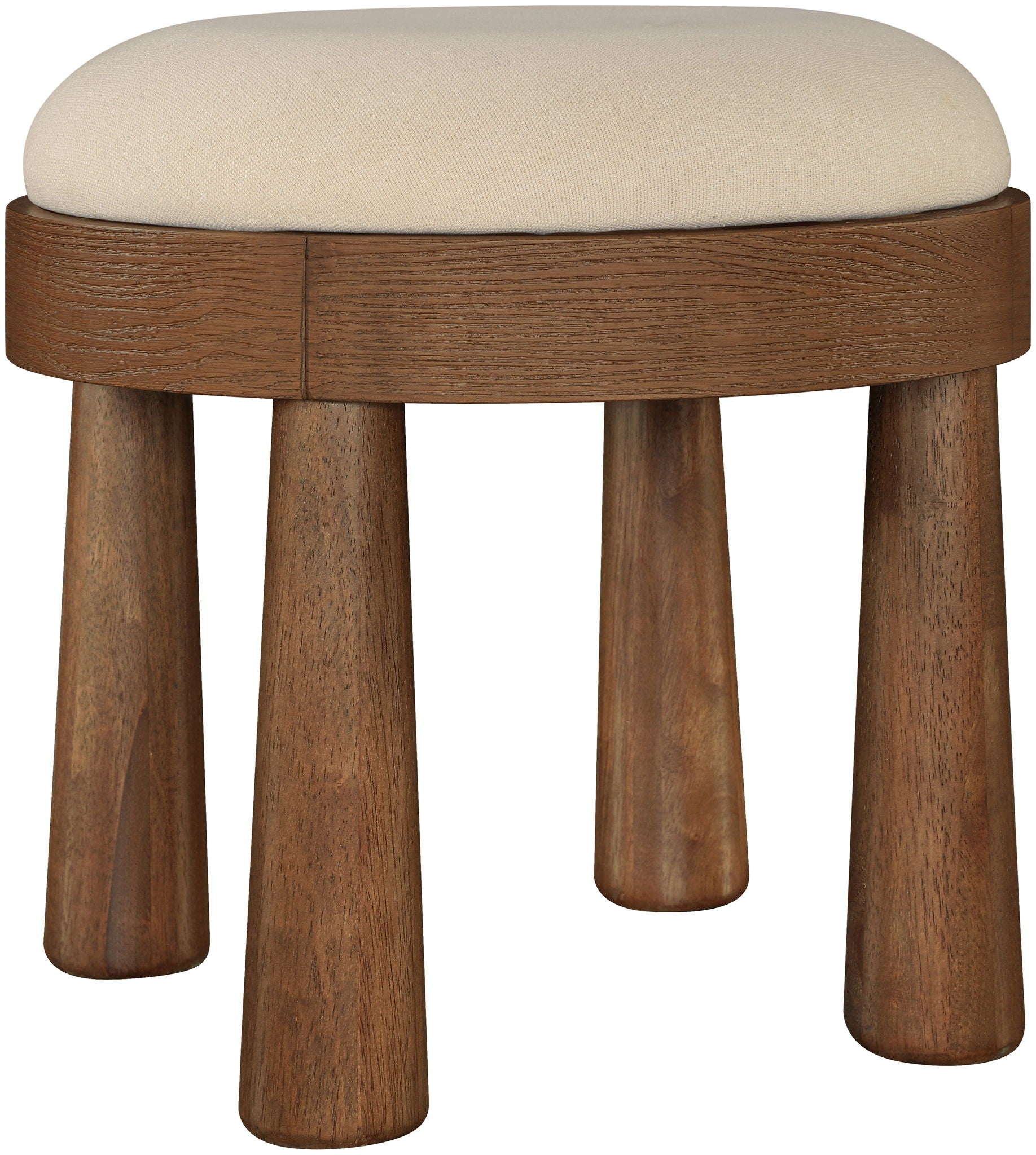 Larea - Linen Textured Fabric Upholstered Ottoman - Walnut Base