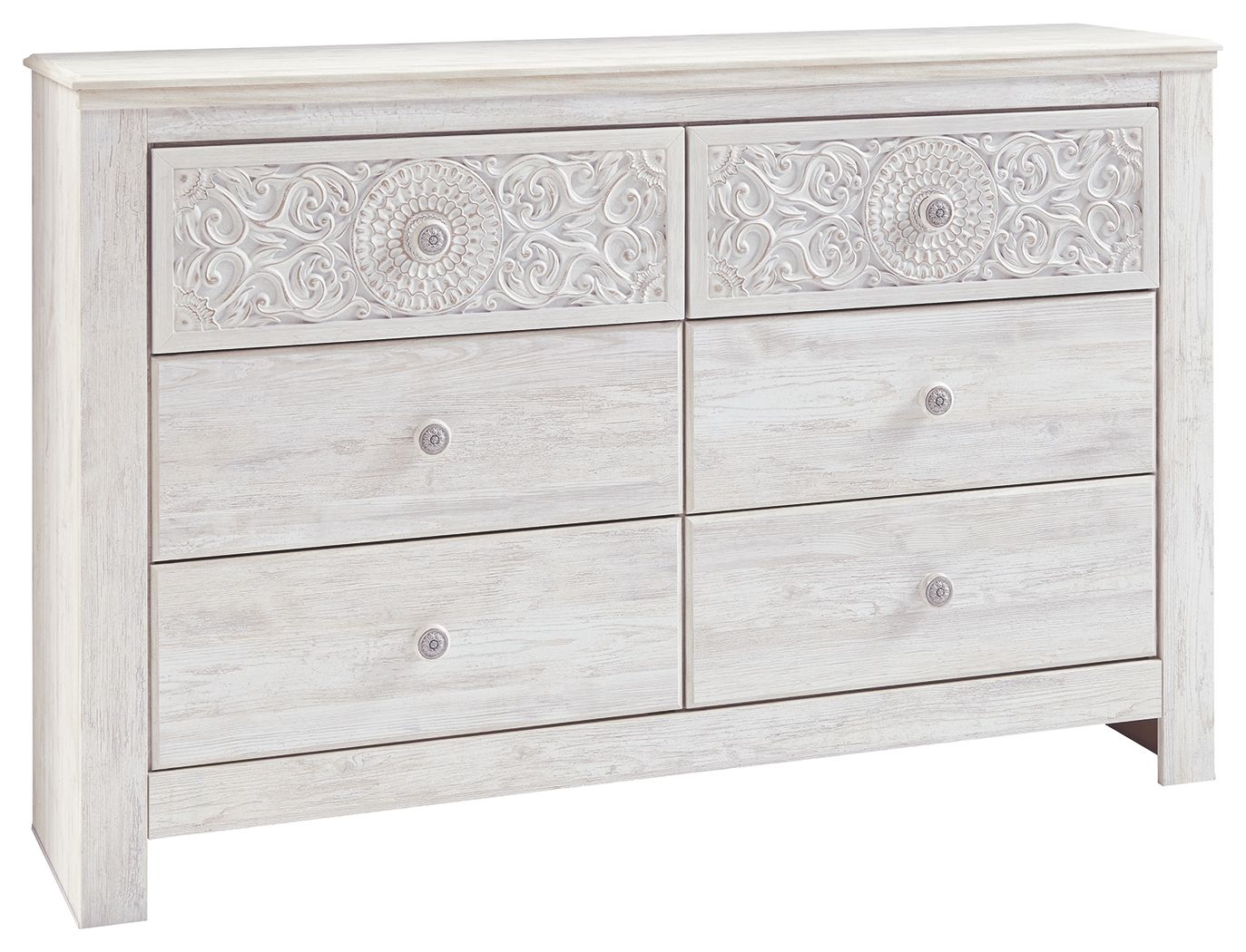 Paxberry - Whitewash - Six Drawer Dresser - Medallion Drawer Pulls - Urban Living Furniture (Los Angeles, CA)