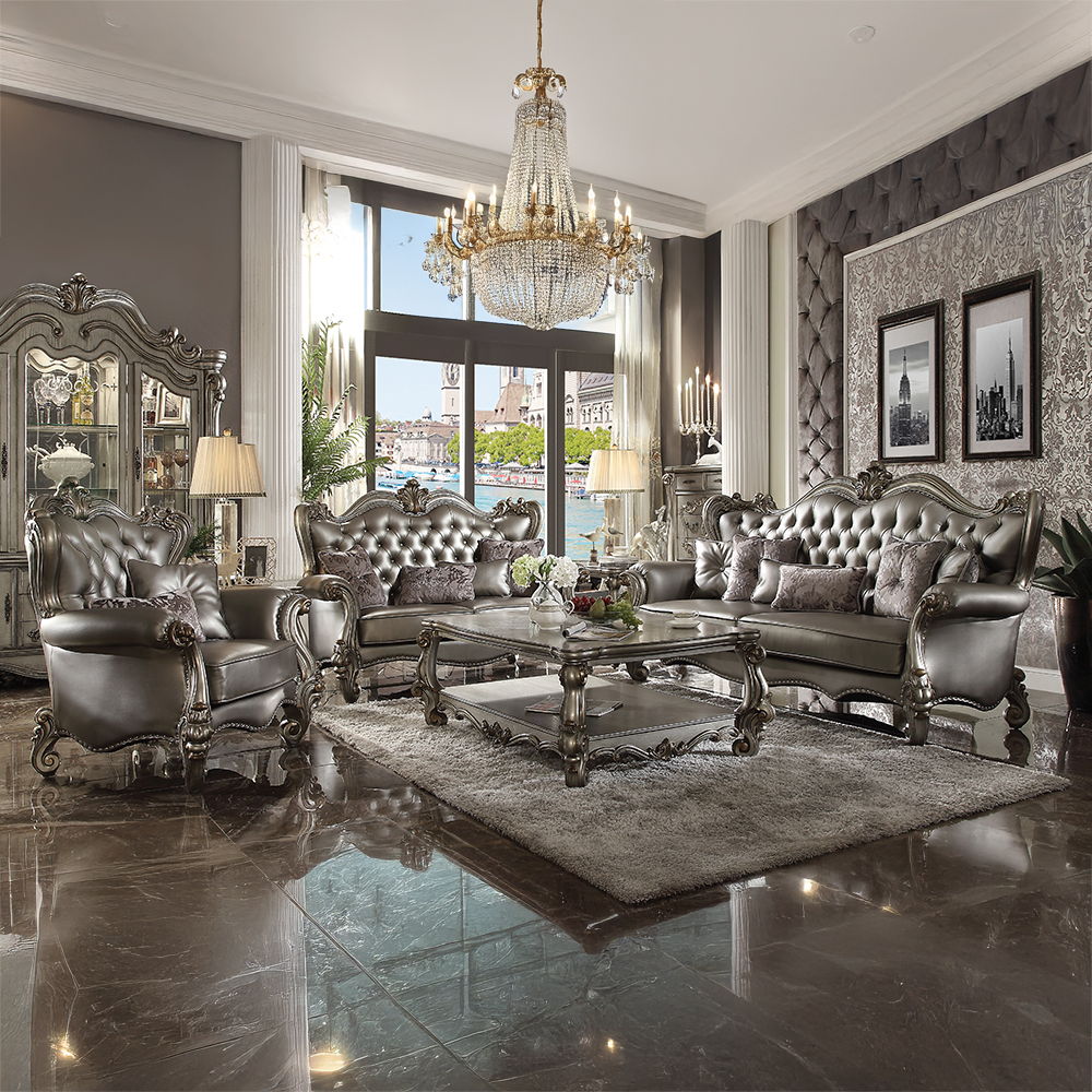 Versailles - Chair With 2 Pillows - Silver Synthetic Leather & Antique Platinum - Urban Living Furniture (Los Angeles, CA)