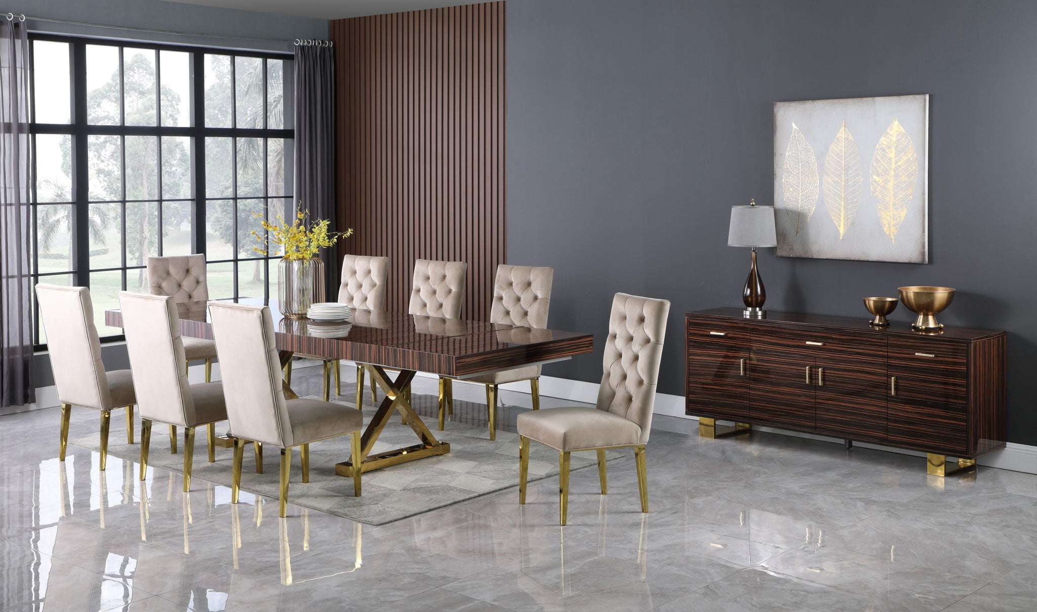 Excel - Extendable Dining Table with Gold Base - Urban Living Furniture (Los Angeles, CA)