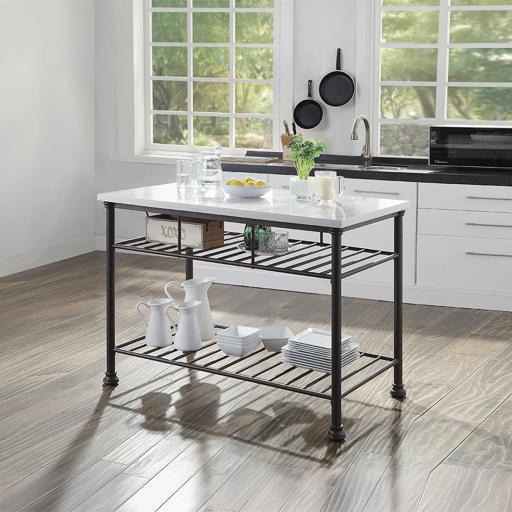 Freyja - Kitchen Island - White Cultured Marble Top & Gray - Urban Living Furniture (Los Angeles, CA)