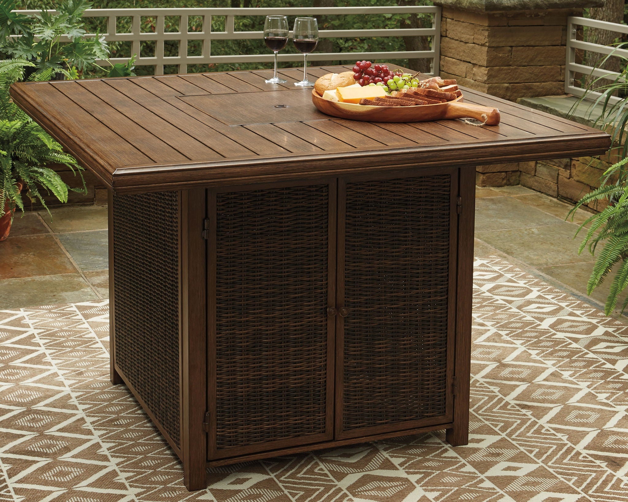 Paradise Trail - Square Bar Table w/Fire Pit - Medium Brown - Urban Living Furniture (Los Angeles, CA)