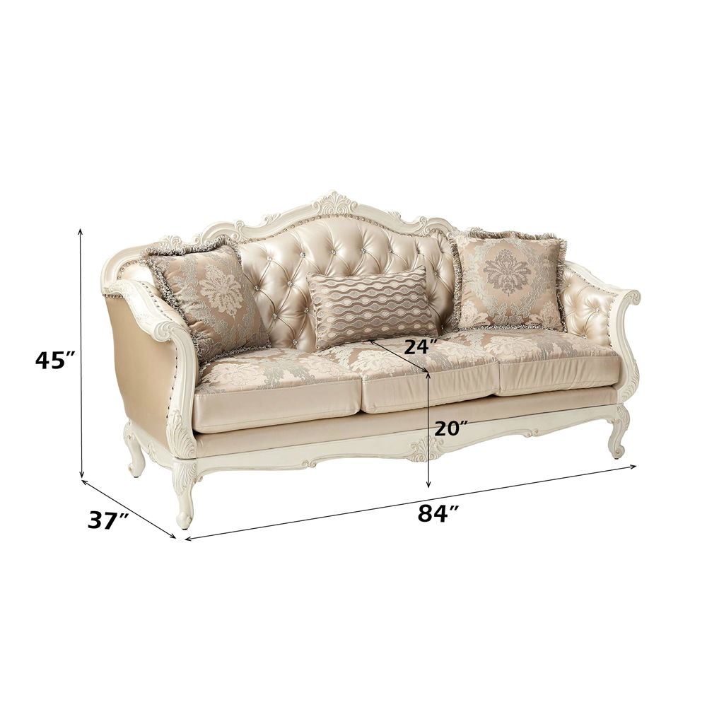 Chantelle - Sofa With 3 Pillows - Rose Gold Synthetic Leather /Fabric & Pearl White - Urban Living Furniture (Los Angeles, CA)