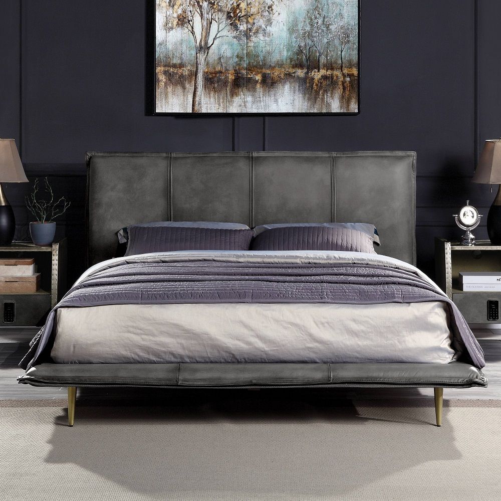 Metis - Eastern King Bed - Gray Top Grain Leather - Urban Living Furniture (Los Angeles, CA)