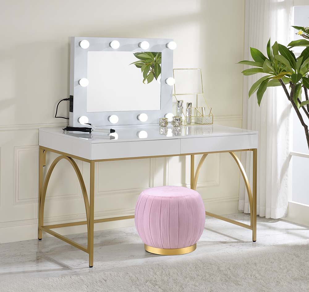 Lightmane - Vanity Desk (Same 92660) - White High Gloss & Gold - Urban Living Furniture (Los Angeles, CA)
