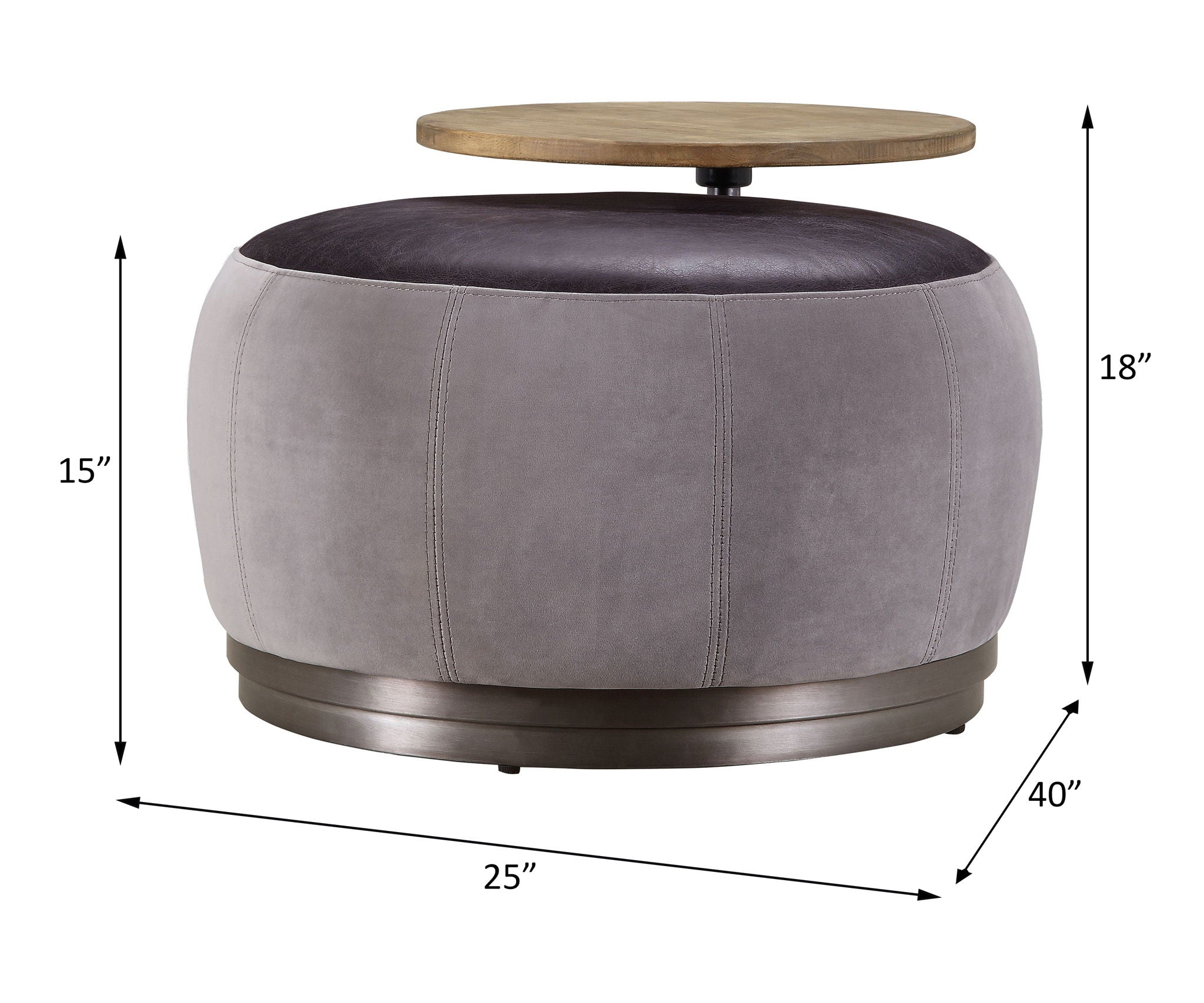Decapree - Ottoman - Antique Slate Top Grain Leather & Gray Velvet - Urban Living Furniture (Los Angeles, CA)