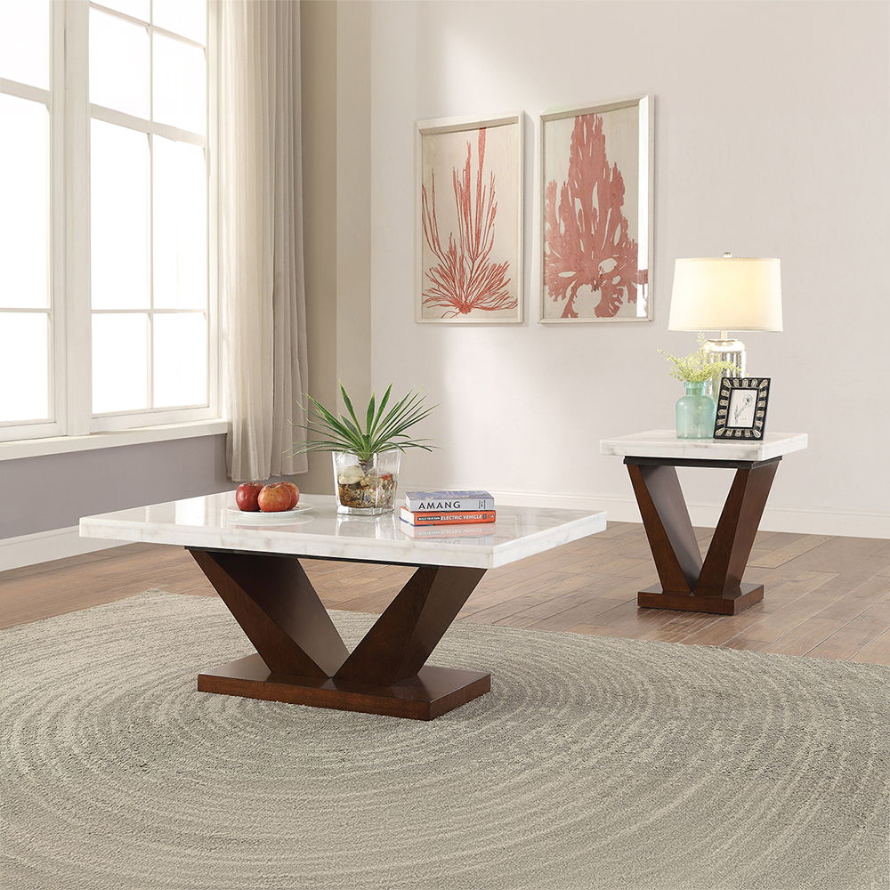 Forbes - End Table - White Marble Top & Walnut - Urban Living Furniture (Los Angeles, CA)