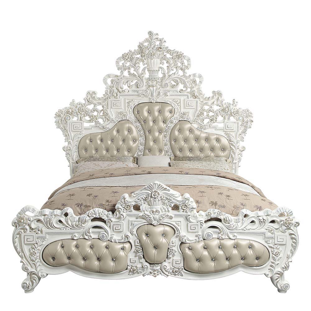 Vanaheim - Eastern King Bed - Beige Synthetic Leather & Antique White - Urban Living Furniture (Los Angeles, CA)