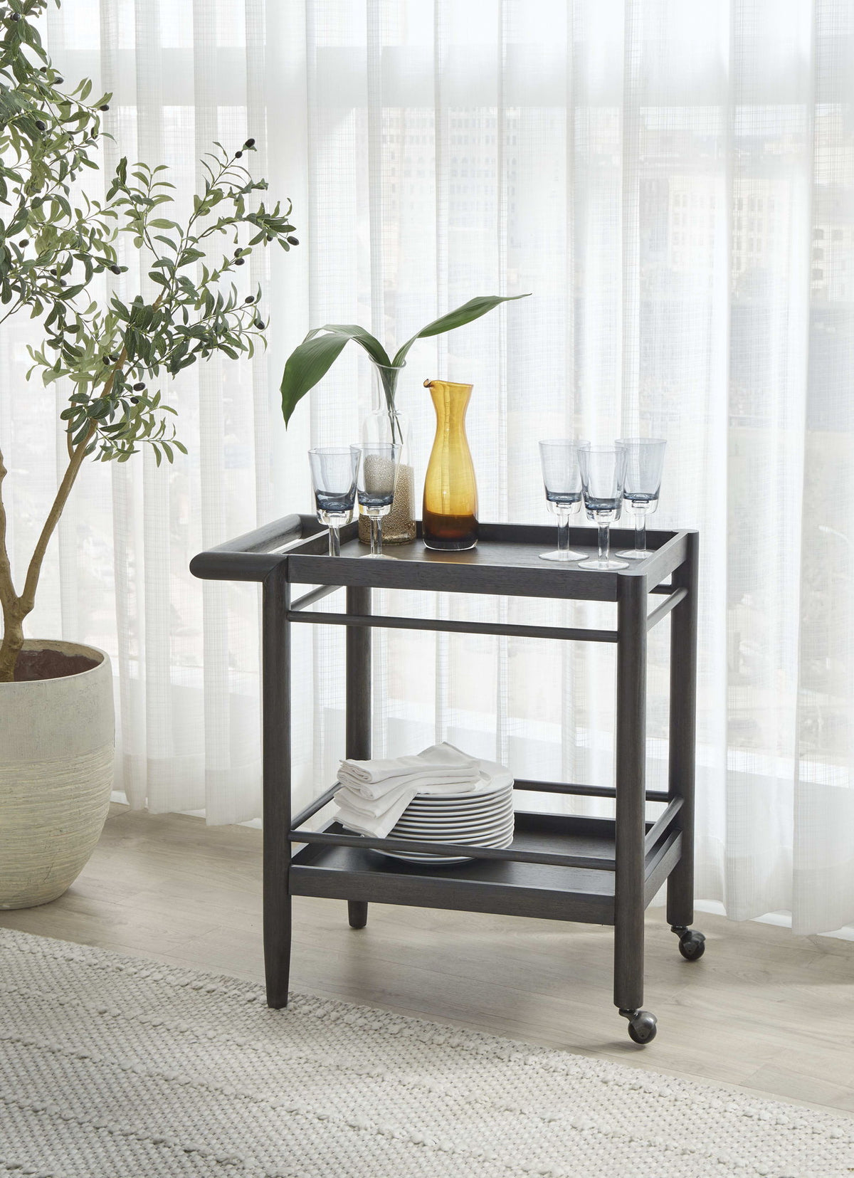 Rockport - Two Shelf Rolling Bar Cart - Yin