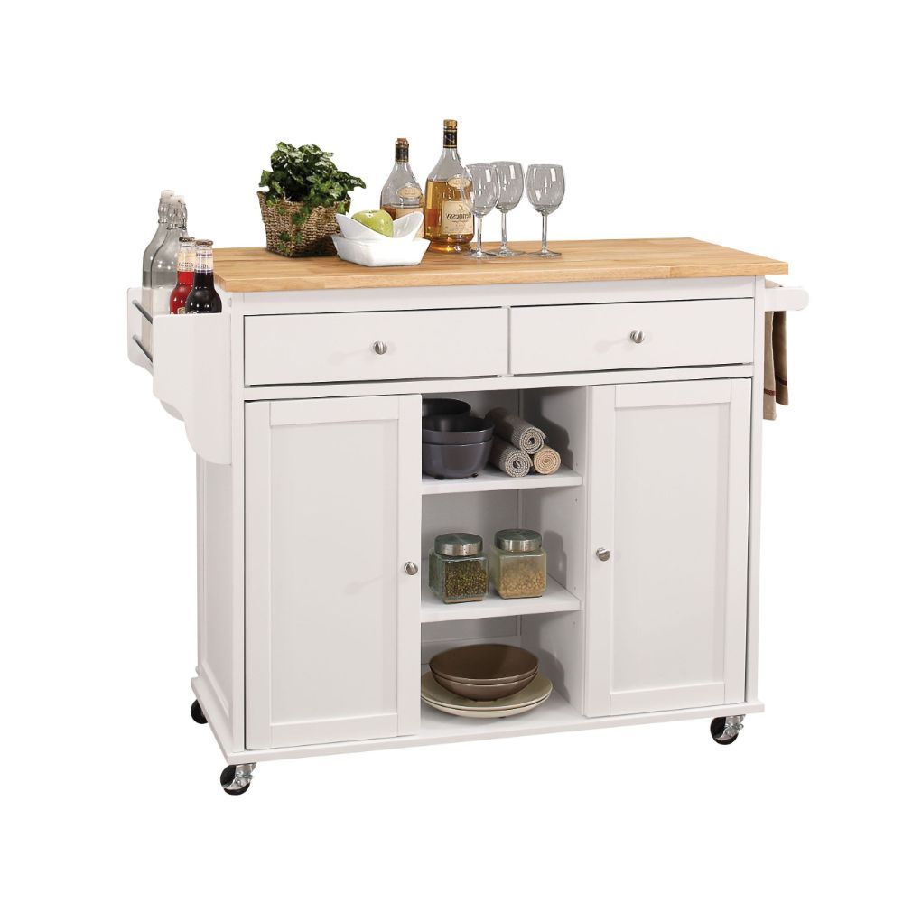 Tullarick - Kitchen Cart - Natural Wooden Top & White