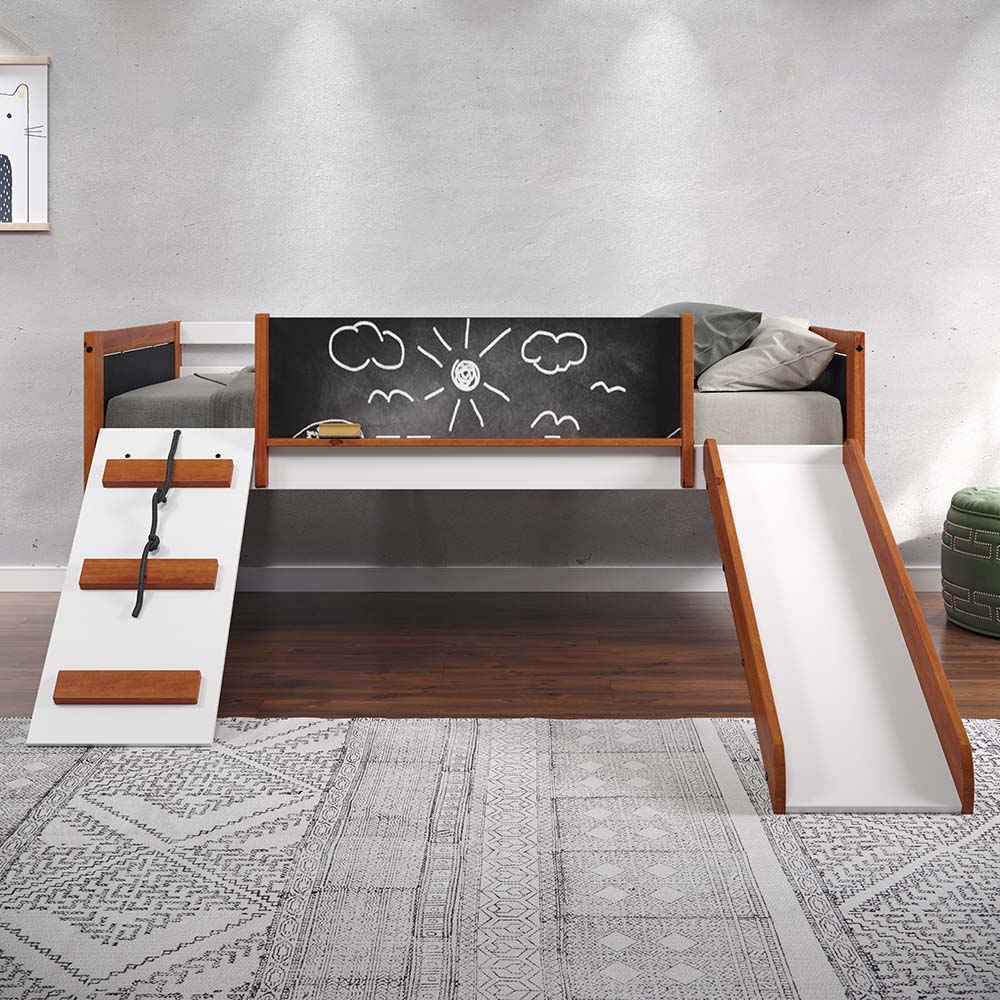 Aurea - Twin Loft Bed With Slide - Cherry Oak & White - Urban Living Furniture (Los Angeles, CA)