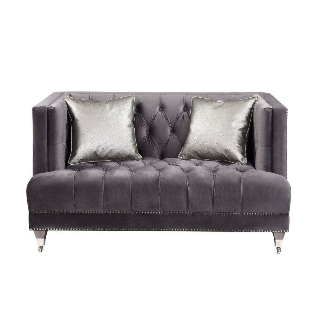 Hegio - Loveseat With 2 Pillows - Gray Velvet - Urban Living Furniture (Los Angeles, CA)