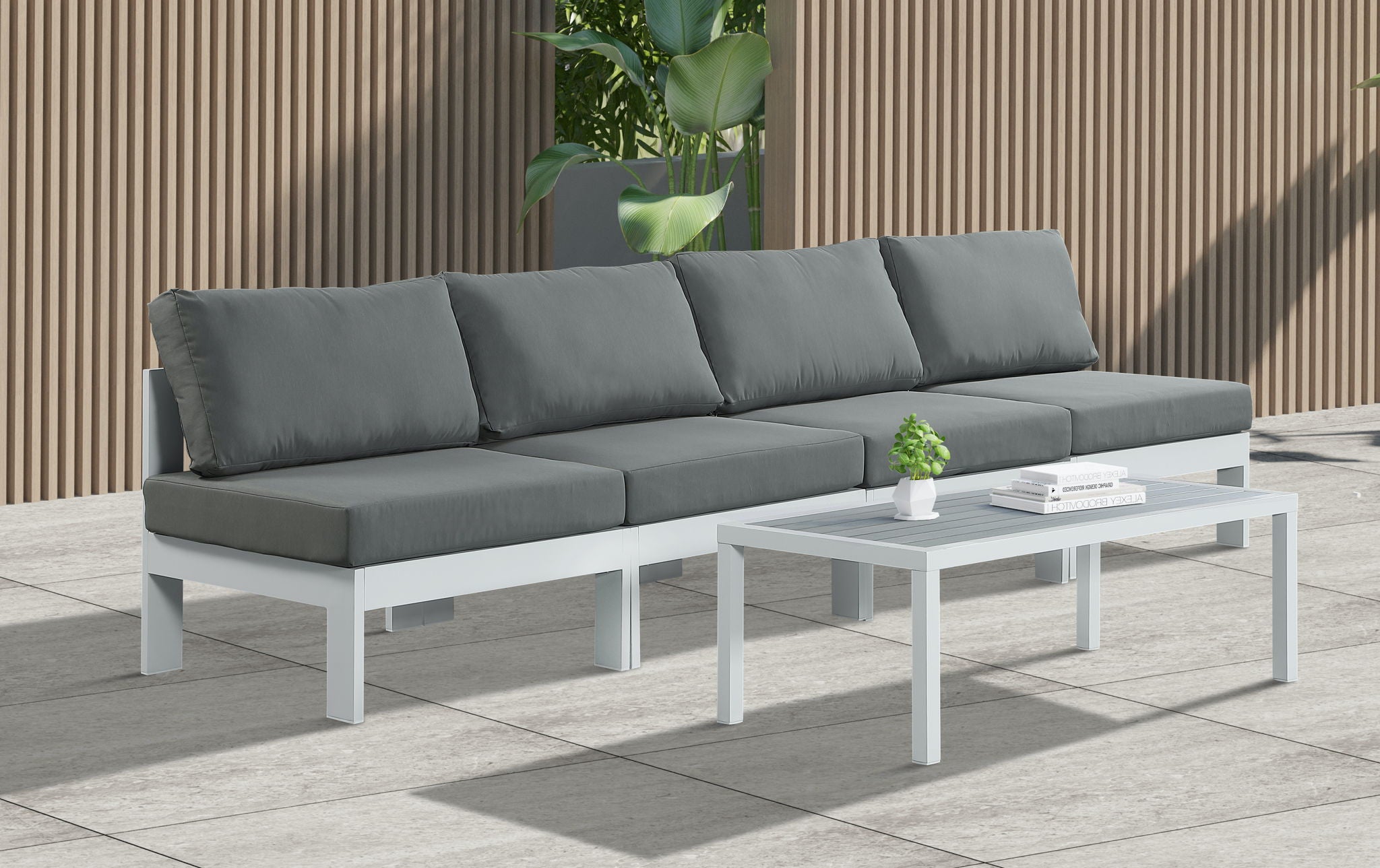 Nizuc - Outdoor Patio 4 Seat Armless Modular Sofa With White Frame - Urban Living Furniture (Los Angeles, CA)