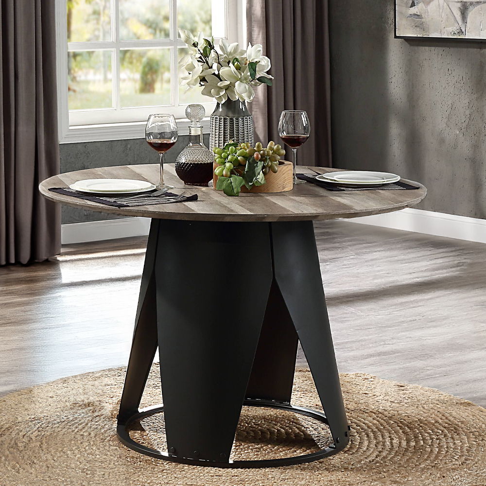 Zudora - Round Dining Table - Antique Oak & Black - Urban Living Furniture (Los Angeles, CA)