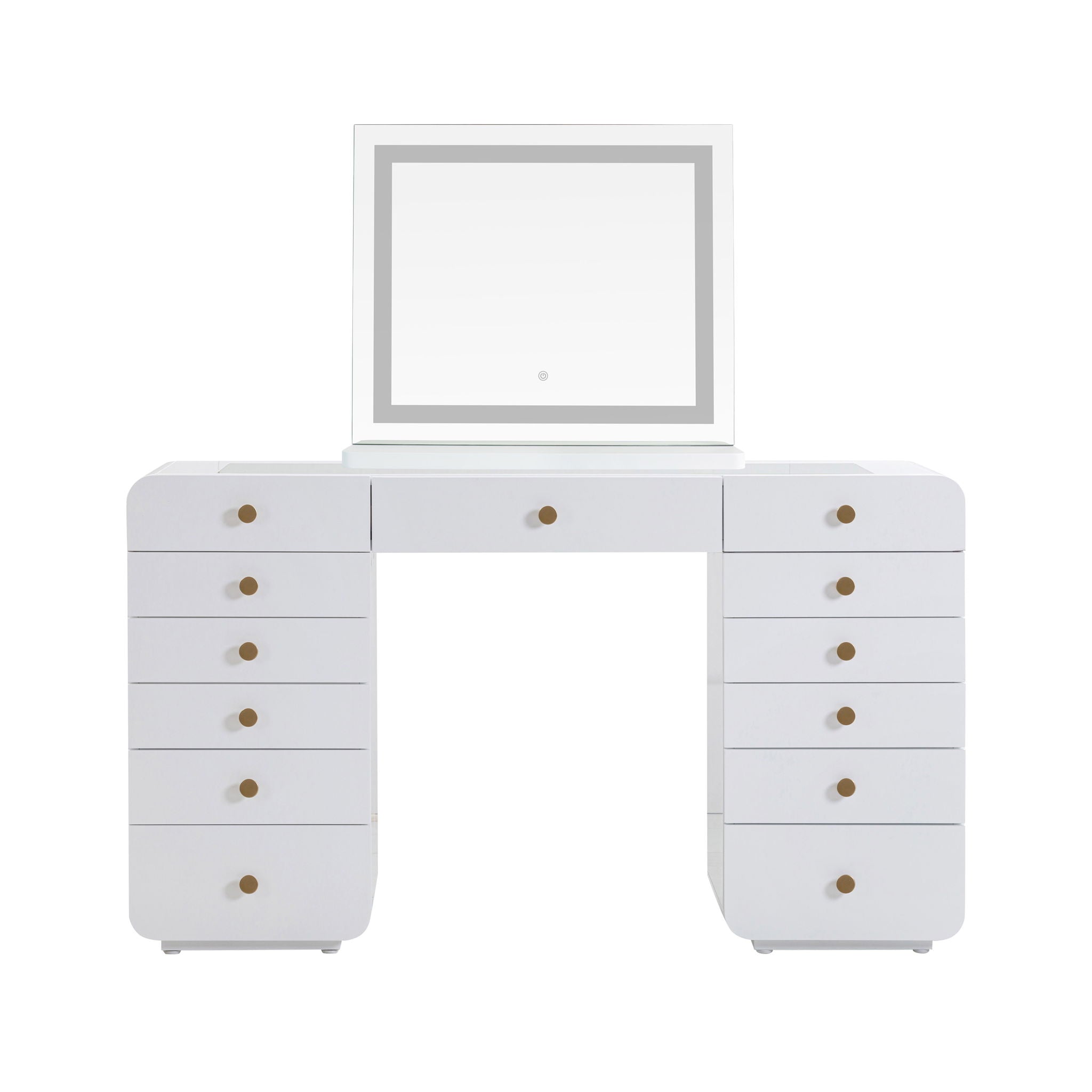Hollywood - Desk With LED Panel Vanity Mirror - White
