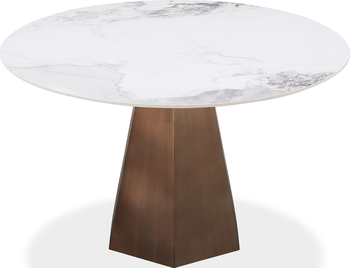 Crossroads 2.0 - Carmel Stone Top Round Dining Table - Chanelle And Bronze
