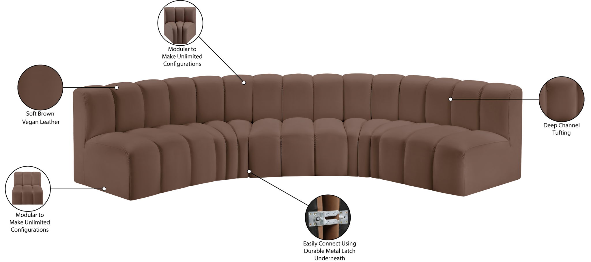 Arc - Faux Leather 5 Piece U-Shaped Modular Sofa - Urban Living Furniture (Los Angeles, CA)