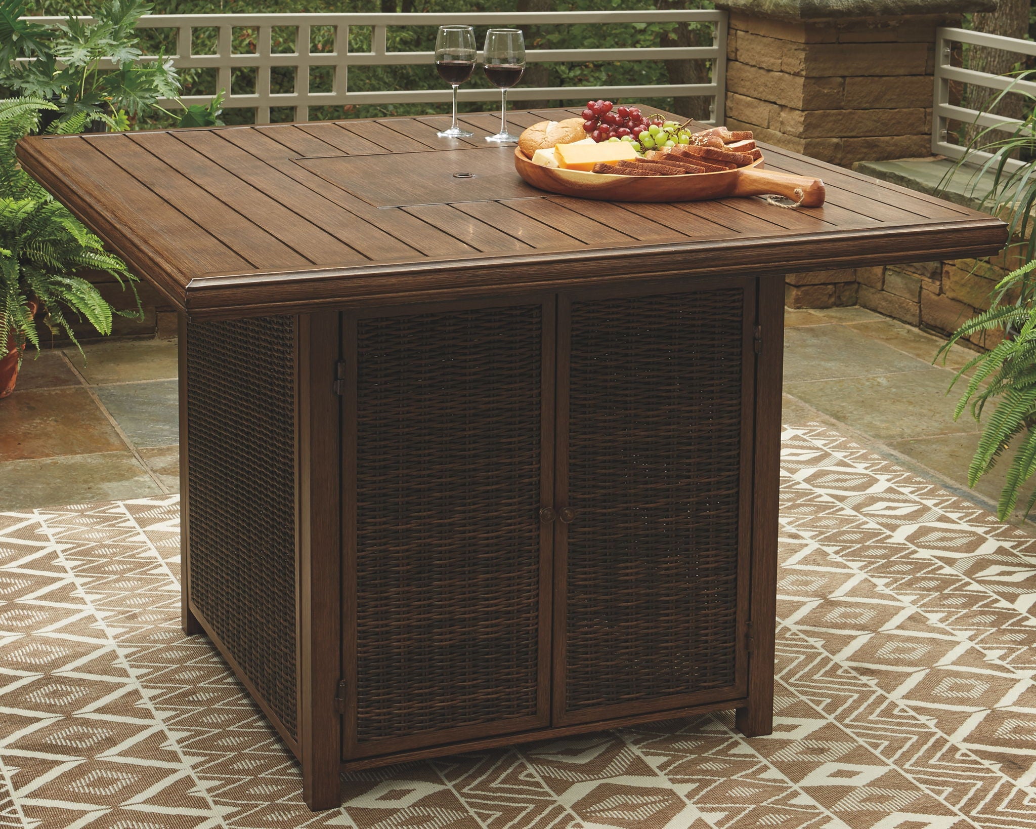 Paradise Trail - Medium Brown - Square Bar Table w/Fire Pit - Urban Living Furniture (Los Angeles, CA)