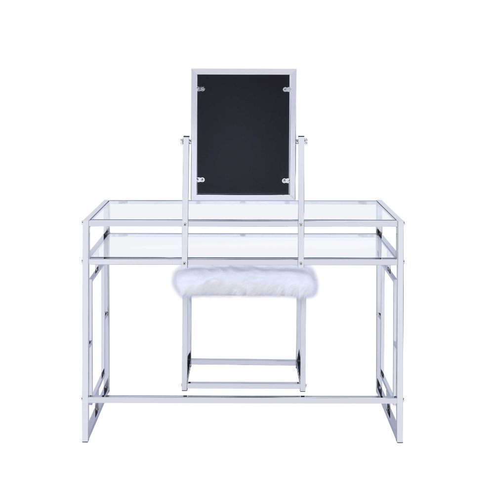 Carenze II - Vanity Set - White Faux Fur & Chrome - Urban Living Furniture (Los Angeles, CA)