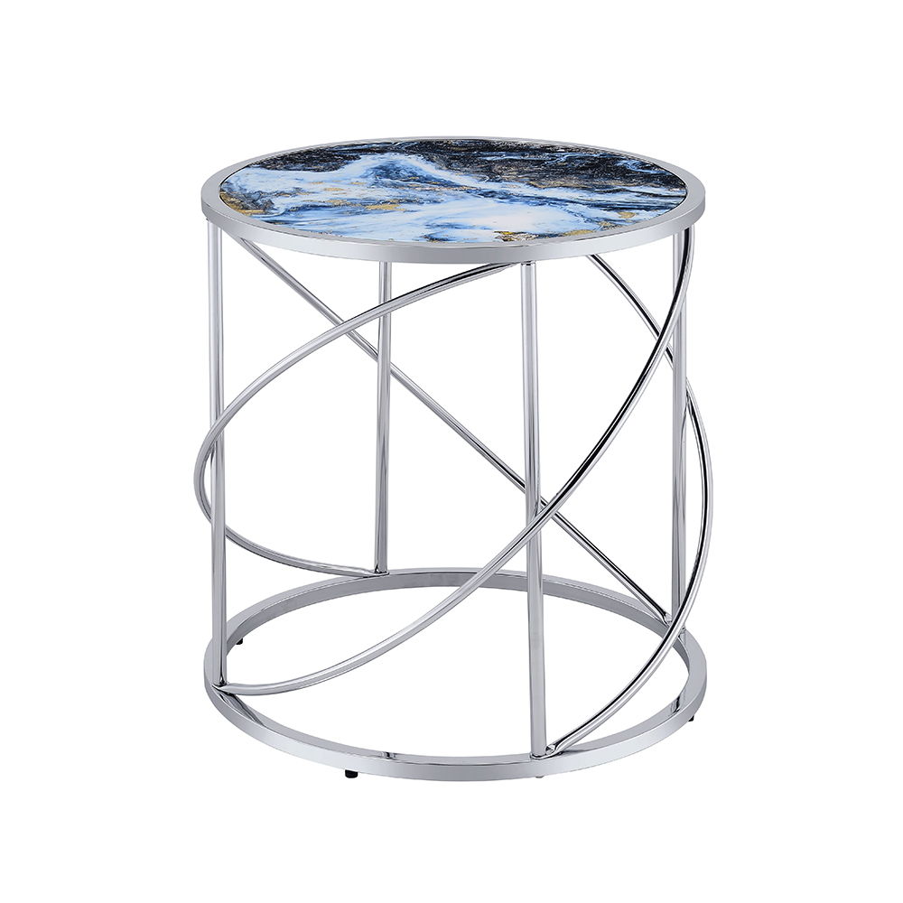 Lyda - End Table - Blue Marble Print & Chrome - Urban Living Furniture (Los Angeles, CA)