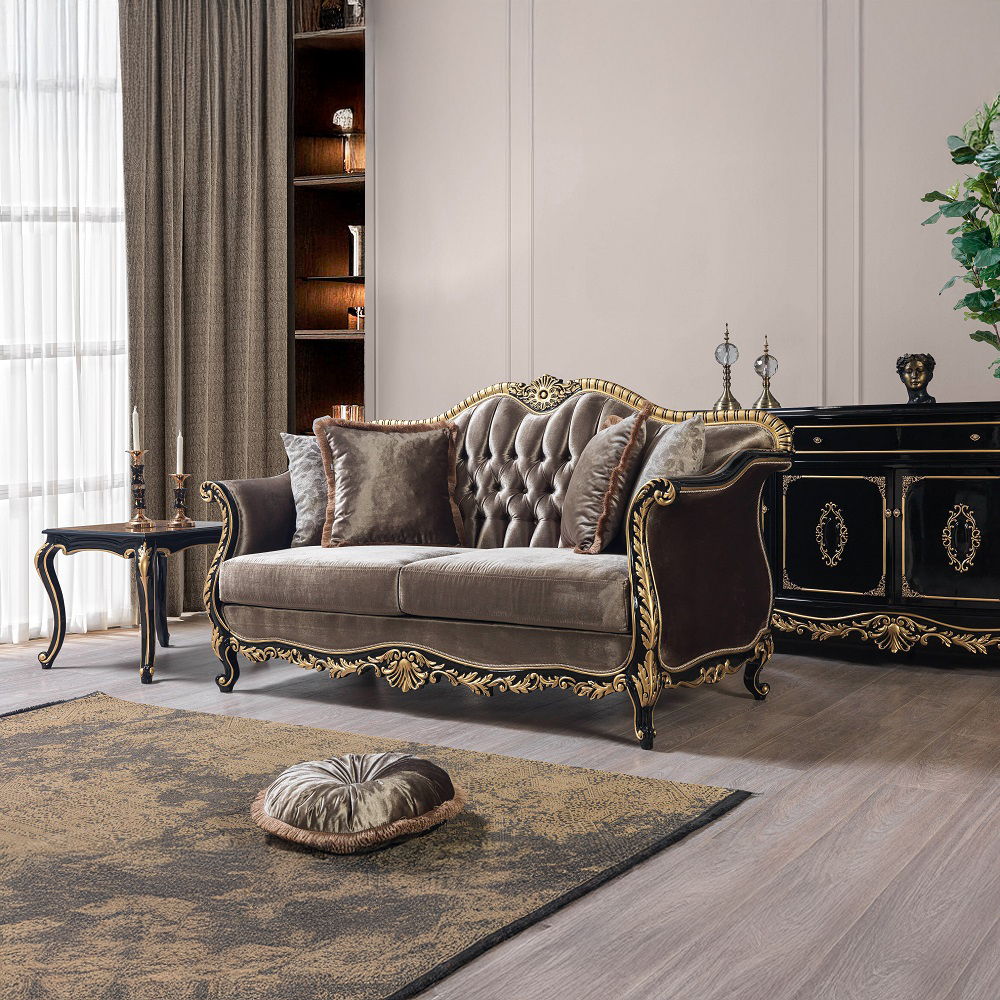 Betria - Loveseat With 4 Pillows - Light Green Velvet, Gold & Black High Gloss - Urban Living Furniture (Los Angeles, CA)