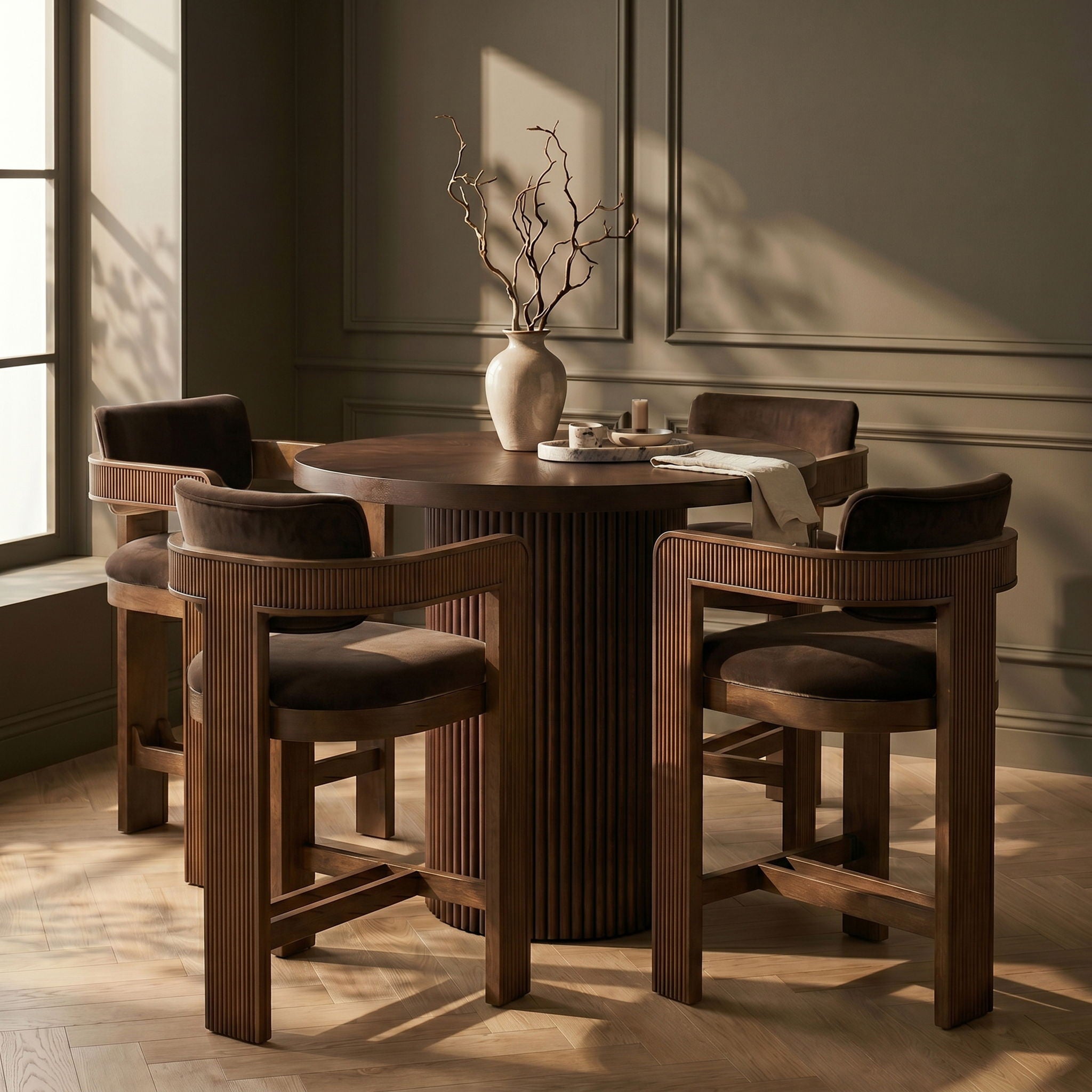 Sacha - Velvet Stool With Brown Base - Urban Living Furniture (Los Angeles, CA)