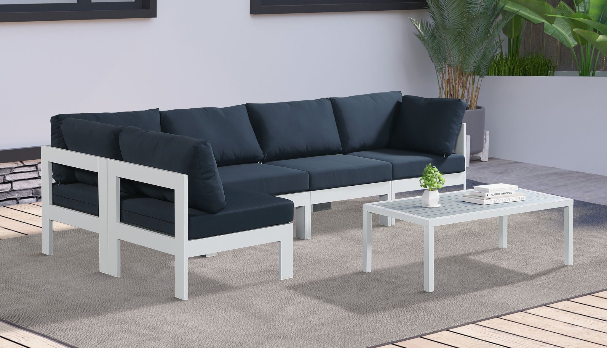 Nizuc - Outdoor Patio 5 Piece Modular Sectional With White Frame - Urban Living Furniture (Los Angeles, CA)
