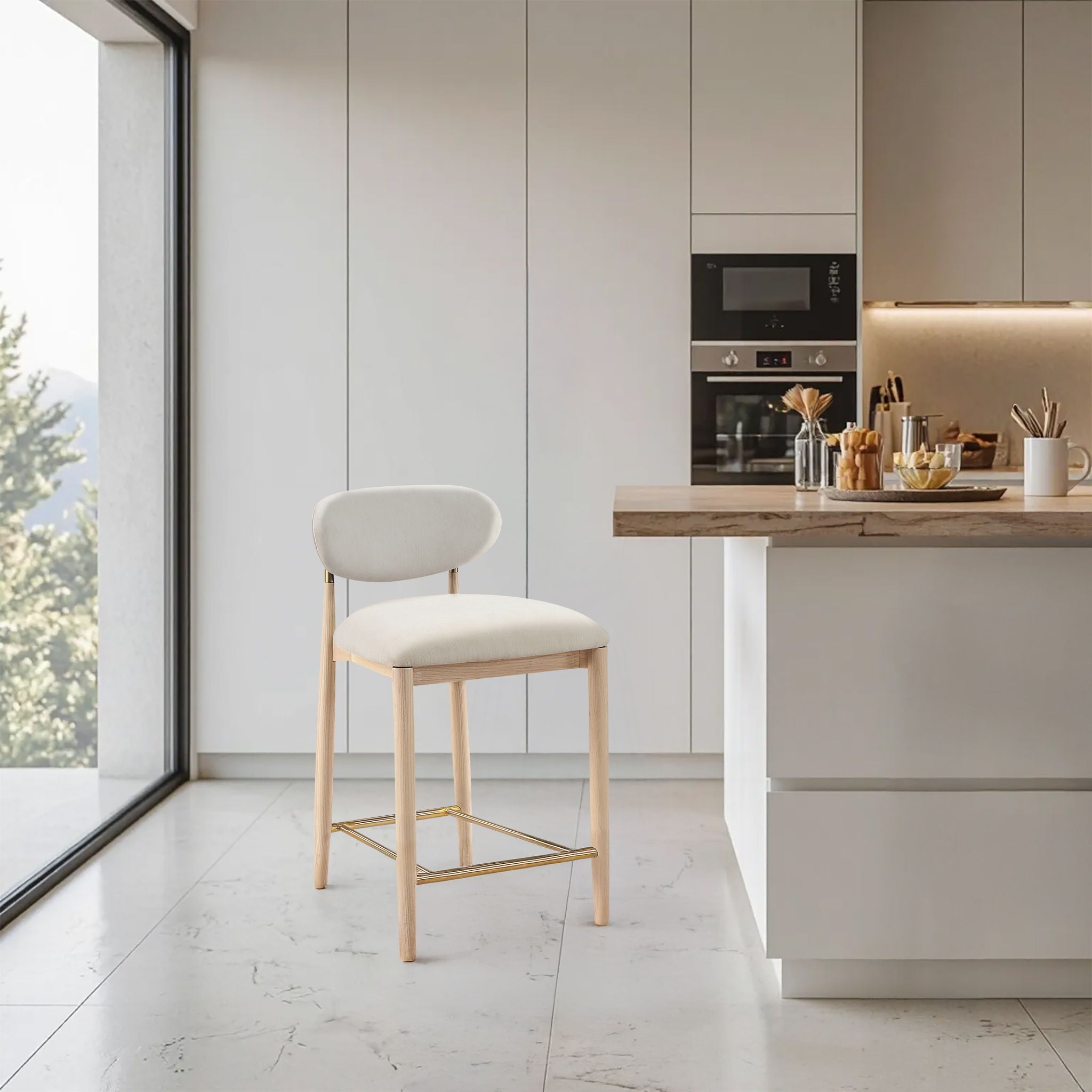 Riccio - Fabric Stool - Natural Frame