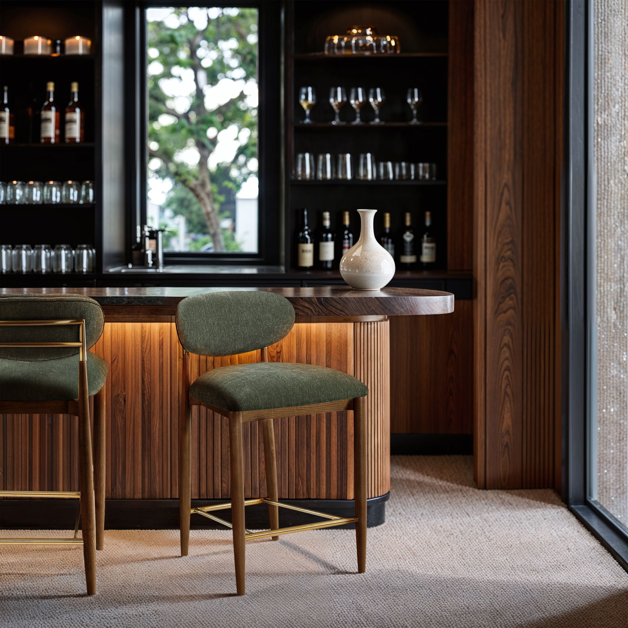 Riccio - Fabric Stool - Walnut Frame