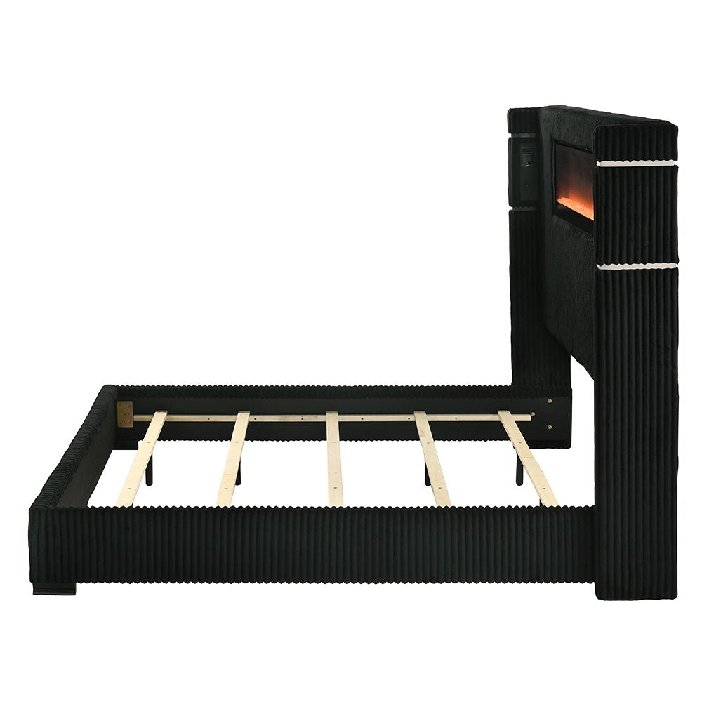 Garner - Bed With Fireplace, LED, Reading Light, Speaker, Bluetooth & USB