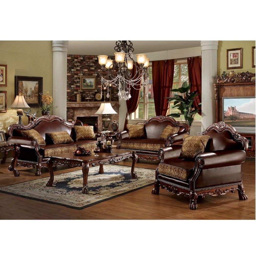 Dresden - Loveseat With 2 Pillows - Brown Synthetic Leather & Chenille, Cherry Oak - Urban Living Furniture (Los Angeles, CA)