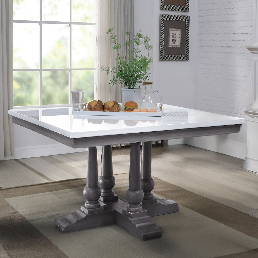 Yabeina - Square Dining Table - Marble Top Top & Gray Oak - Urban Living Furniture (Los Angeles, CA)